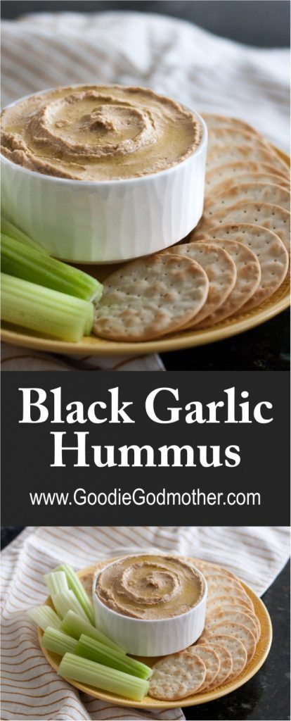 With a rich, mellow garlic flavor, black garlic makes a fantastic addition to hummus. Enjoy black garlic hummus in just a few minutes as a tasty snack! * Recipe on GoodieGodmother.com