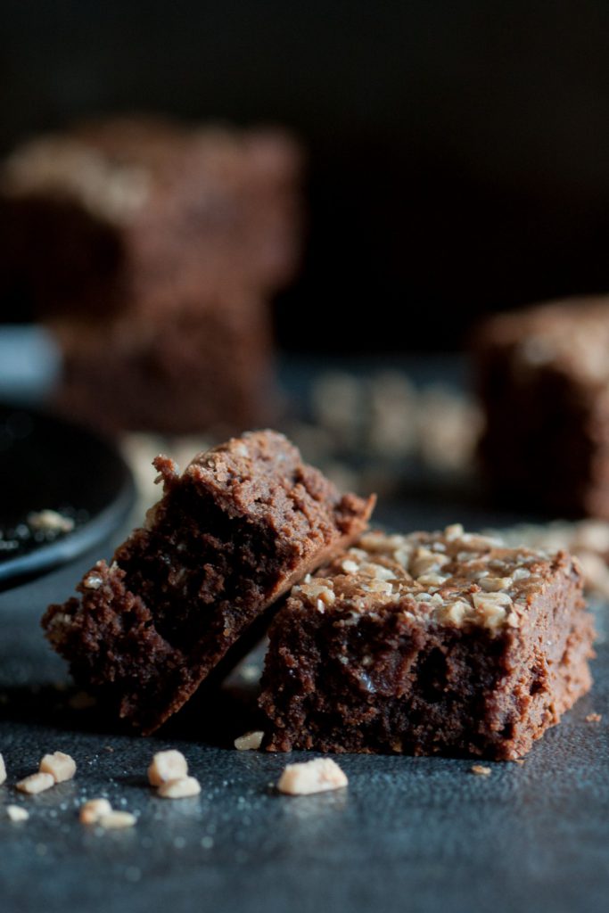Rich chocolate toffee espresso brownies are a perfect unique chocolate brownie indulgence. They have just a hint of coffee flavor and a nutty toffee crunch! * Recipe on GoodieGodmother.com