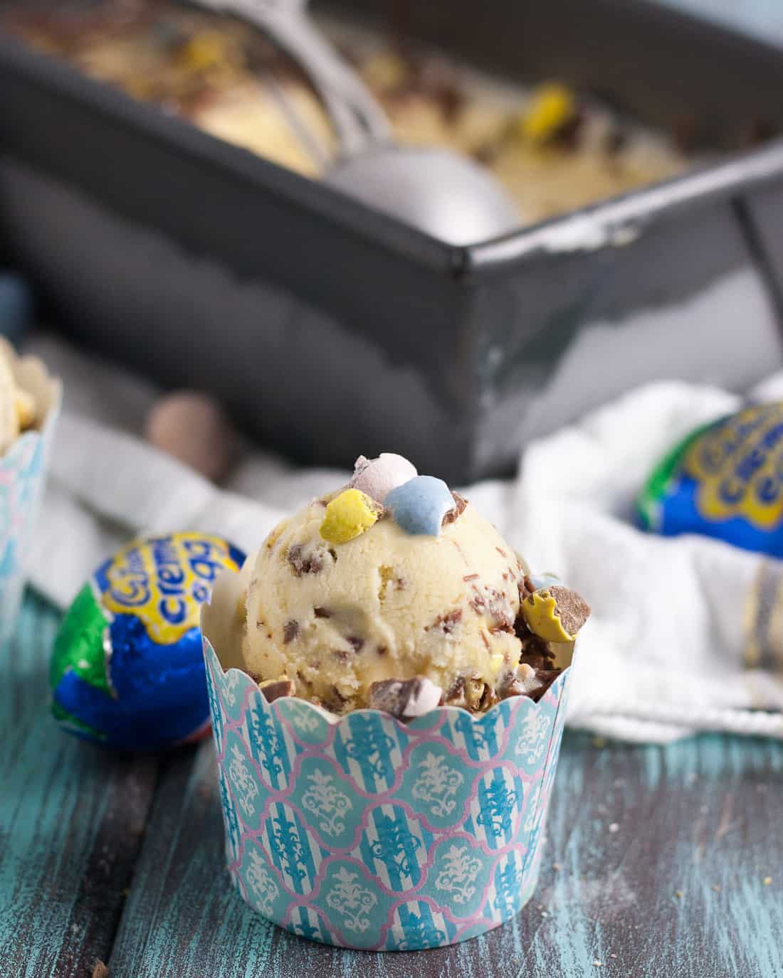 ﻿Homemade gelato is ultra creamy, sweet, and this version is a unique make ahead dessert to serve in springtime! Cadbury creme egg gelato is a great way to use all that Easter chocolate! * Recipe on GoodieGodmother.com