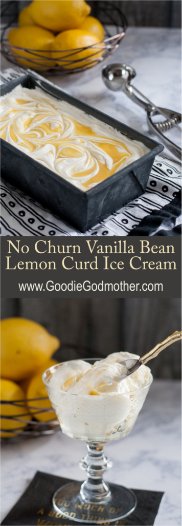 No churn vanilla bean lemon curd ice cream is a refreshing treat! It's creamy no churn vanilla bean ice cream with a tart sweet swirl of lemon curd. * Recipe on GoodieGodmother.com