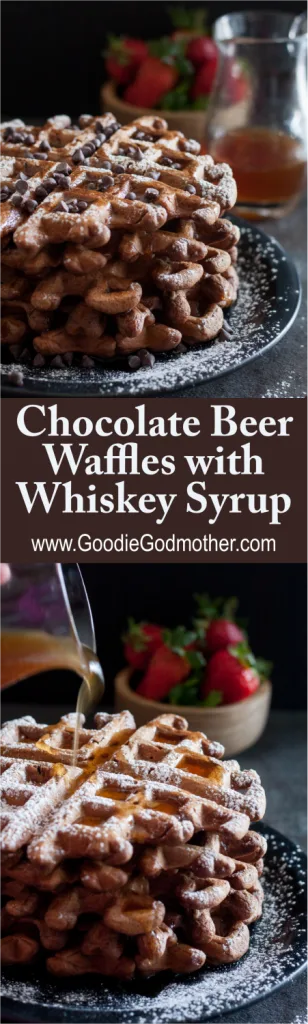 Beer for brunch? Delicious and totally acceptable if it's in these chocolate stout beer waffles with whiskey syrup! * Recipe on GoodieGodmother.com