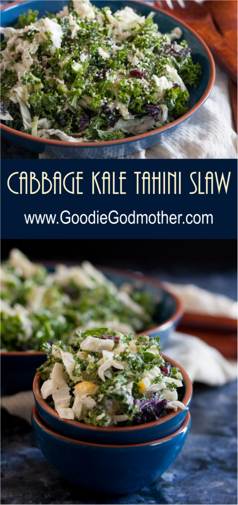 A CSA-inspired salad, this cabbage kale tahini slaw is easy, and most importantly, delicious! * Recipe on GoodieGodmother.com