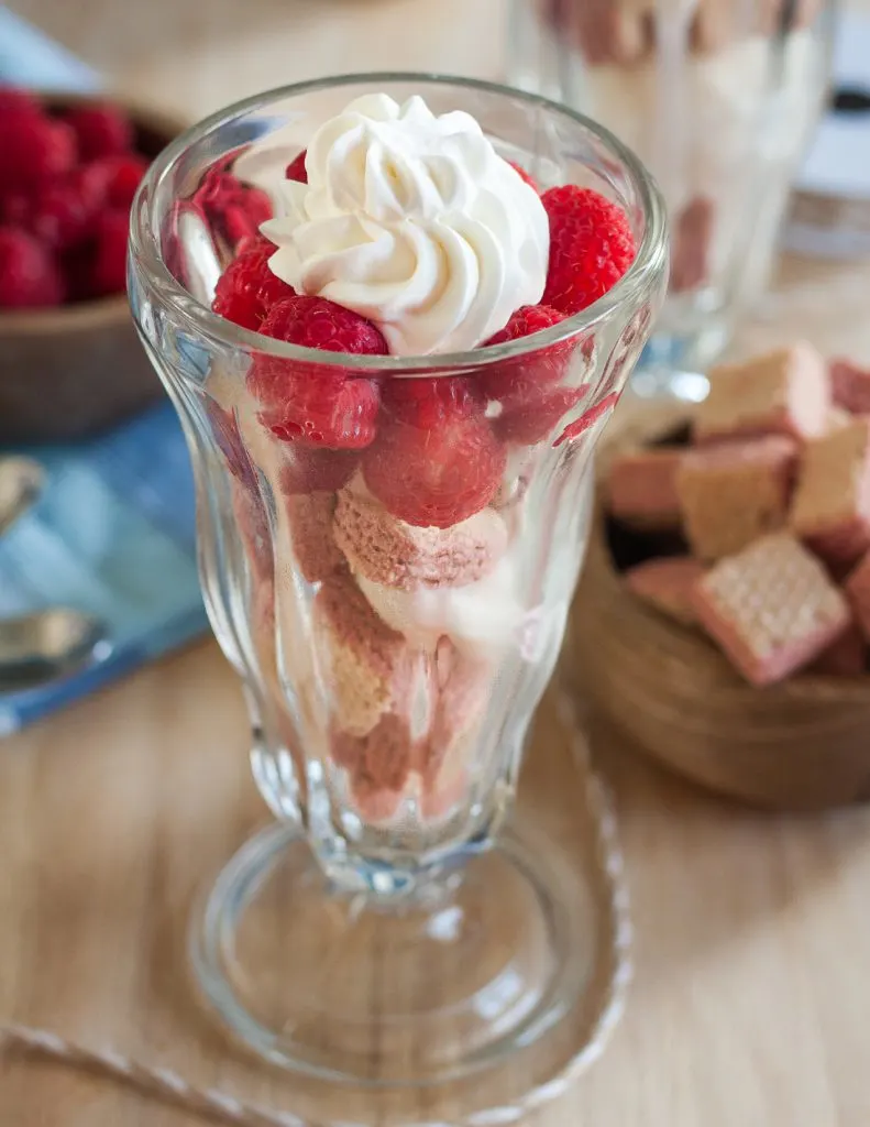 A raspberry ice cream parfait is an elegant and easy no-bake summer dessert! * Recipe on GoodieGodmother.com