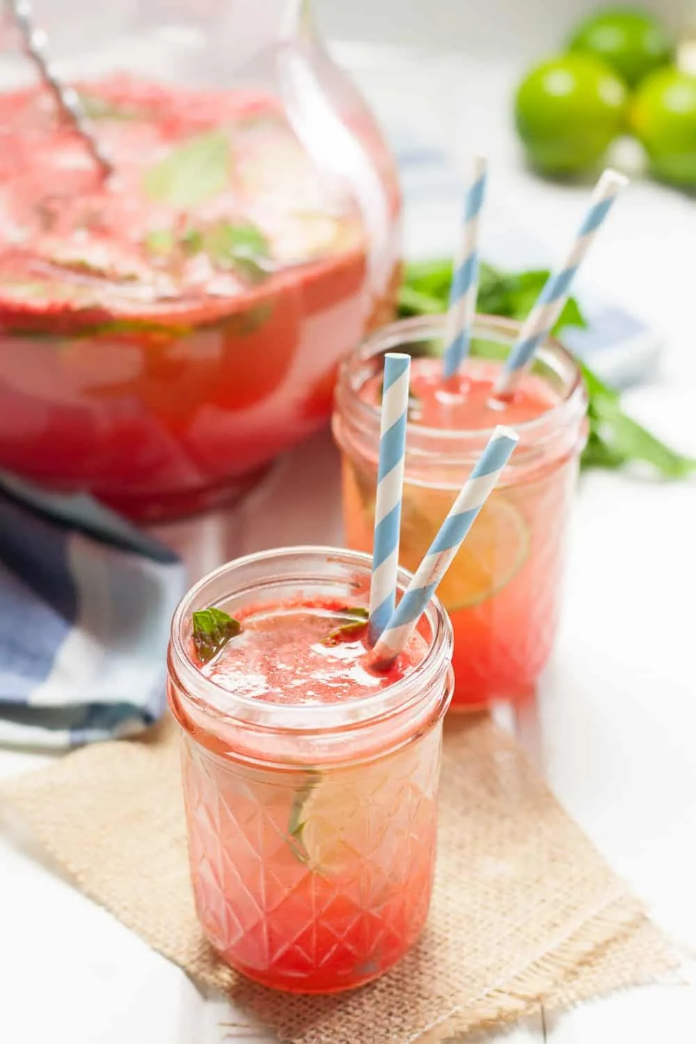 Watermelon mint sangria is a refreshing summer cocktail! This sangria recipe is made for warm evenings on the porch. * GoodieGodmother.com