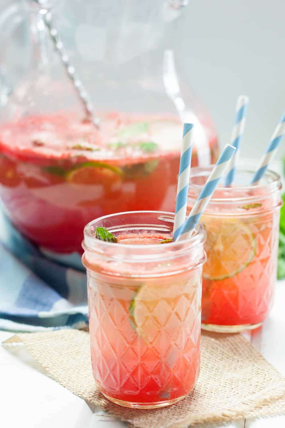 Watermelon mint sangria is a refreshing summer cocktail! This sangria recipe is made for warm evenings on the porch. * GoodieGodmother.com