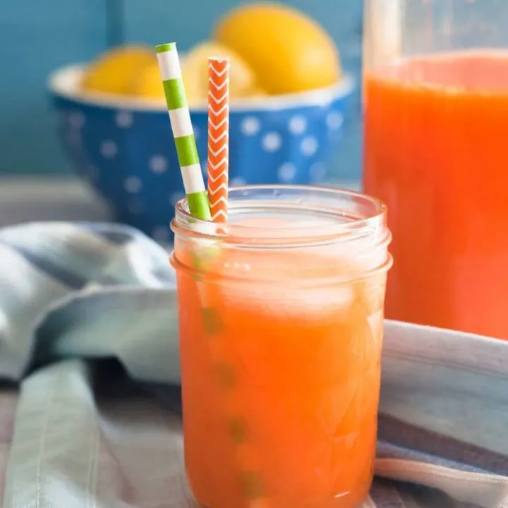A refreshing twist on classic lemonade, this carrot ginger lemonade is sure to be a family favorite! Visit GoodieGodmother.com for this easy lemonade recipe.