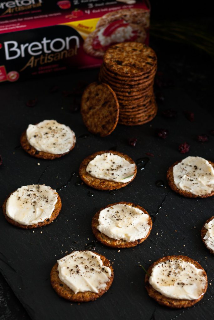 #ad #BetterwithBreton - Take 5 minutes to whip up this whipped honey goat cheese spread and thank me later! It's the perfect appetizer for stress-free hosting! * GoodieGodmother.com