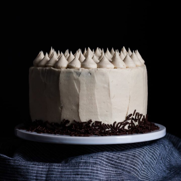 A six inch chocolate cake is the perfect size for smaller groups! Make this delicious chocolate cake recipe and pair it with a light and nutty tahini buttercream frosting. * Recipe on GoodieGodmother.com