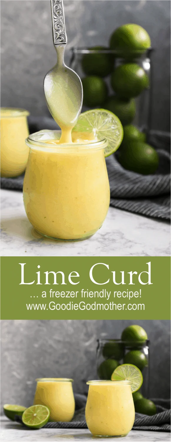 Just the right balance of sweet and sour, this lime curd recipe is a must! Use as a spread for scones or pancakes, or an easy filling for cakes and tarts. Ready in minutes, and you can use now or freeze for later. * Recipe on GoodieGodmother.com