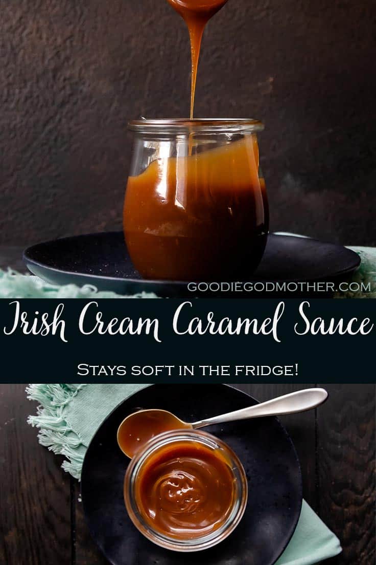Add a unique twist to your caramel sauce with the addition of a little Irish cream liquor! This caramel sauce recipe stays soft, even in the refrigerator! * GoodieGodmother.com
