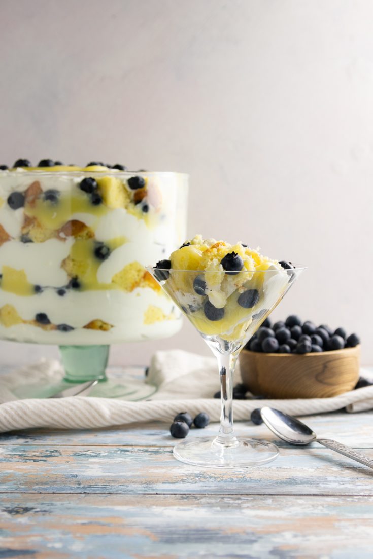 Easy, beautiful, and delicous, you can make this lemon blueberry trifle from scratch, or take a few shortcuts for a stunning semi-homemade dessert! * Recipe on GoodieGodmother.com