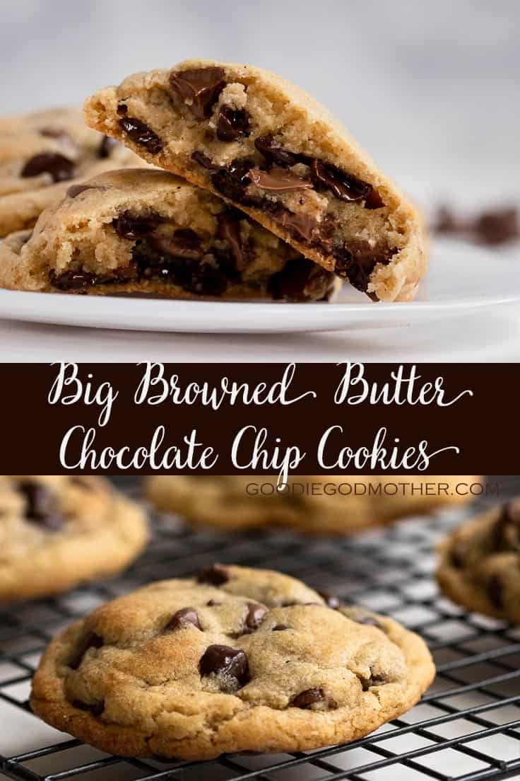 A slightly nutty flavor makes these big browned butter chocolate chip cookies a great new take on an always classic cookie! * Recipe on GoodieGodmother.com