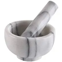 Greenco Marble Mortar and Pestle, 4.5", White/Gray