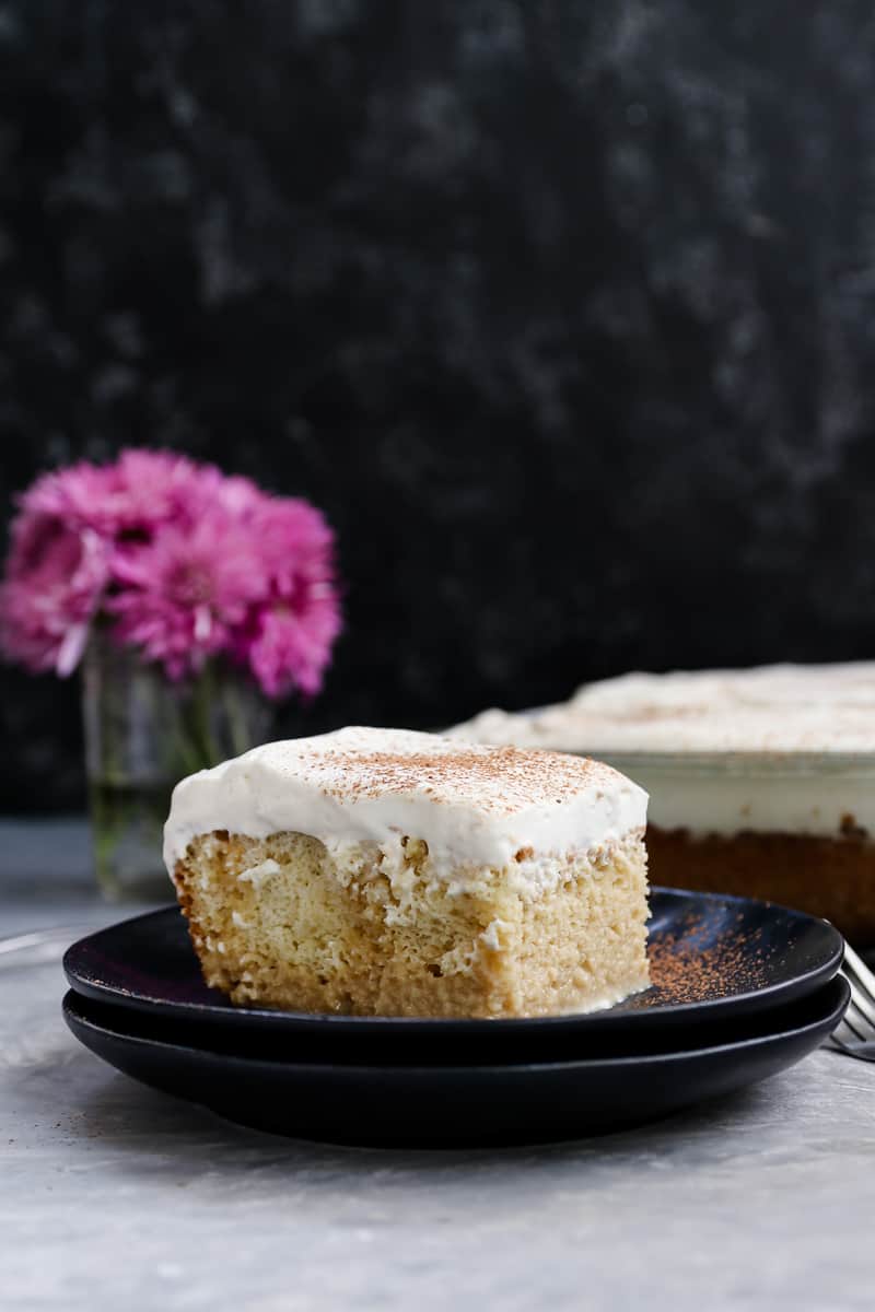 White Russian Tres Leches cake is ready for happy hour! A boozy tres leches cake variation, this dessert is a hit anytime. * Recipe on GoodieGodmother.com