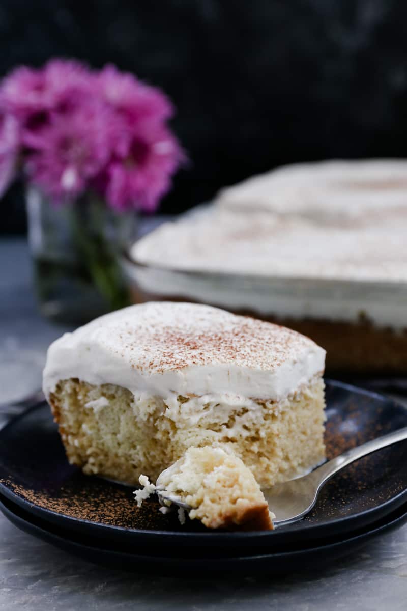 White Russian Tres Leches cake is ready for happy hour! A boozy tres leches cake variation, this dessert is a hit anytime. * Recipe on GoodieGodmother.com