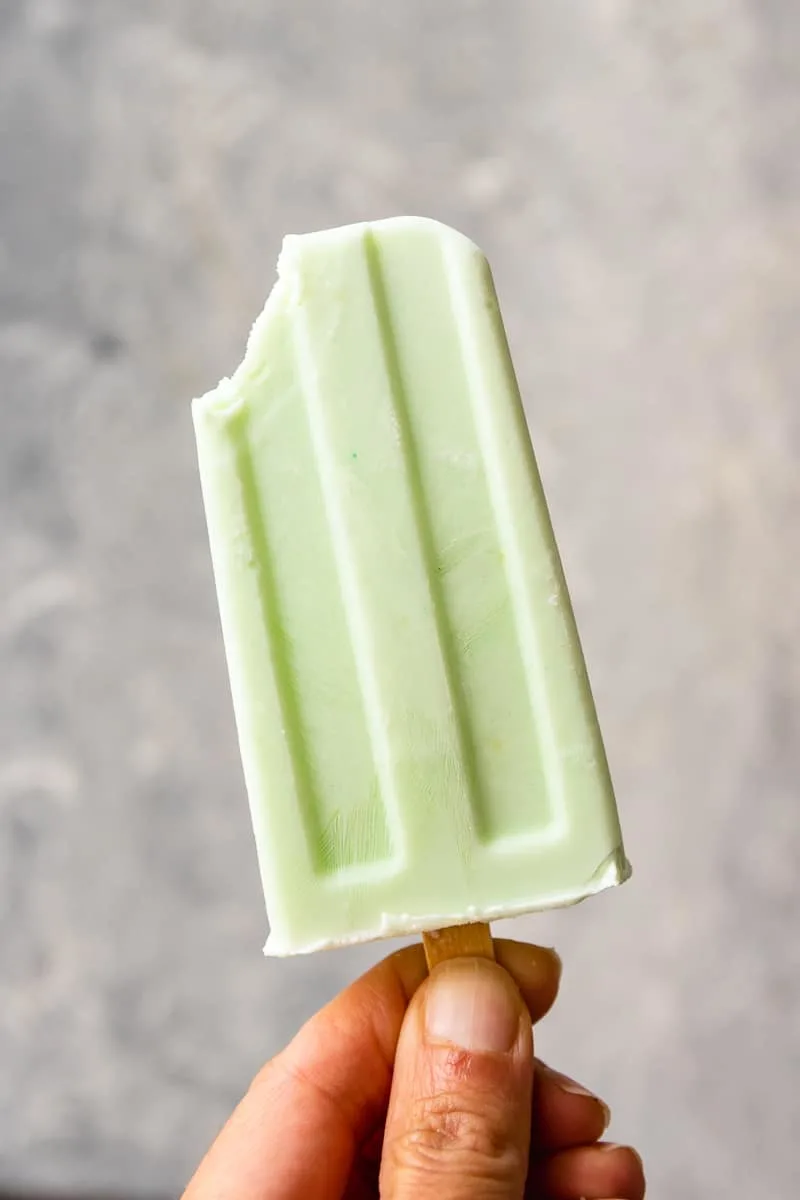 Stay cool with these gluten free key lime pie inspired lime Greek yogurt popsicles! Ready to freeze in 5 minutes, and easy enough for the kids to make.