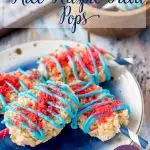 Add a little pop to your dessert table with these Fourth of July Rice Krispie Treats! These popsicle shaped crispy rice treats are a perfect no bake patriotic dessert.