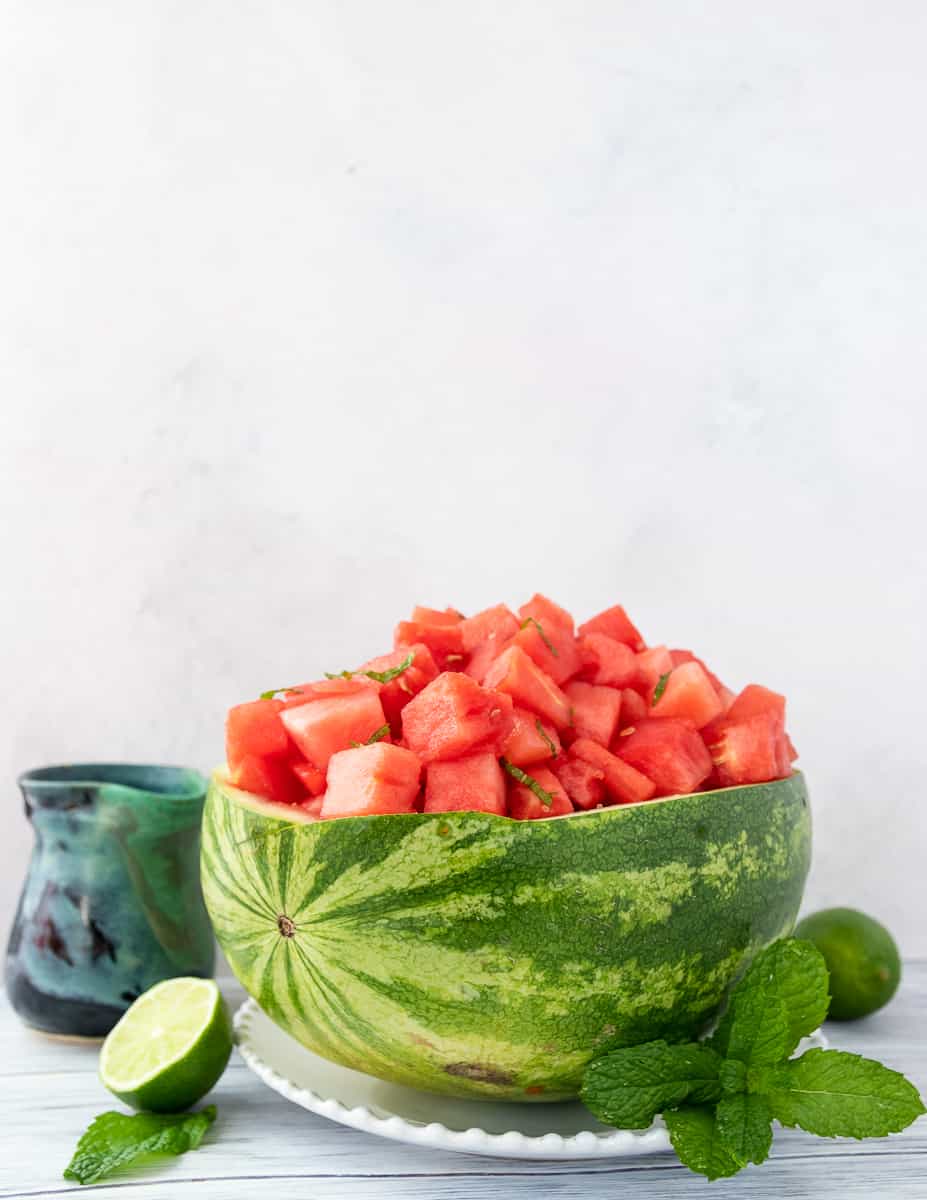 Make the most of summer's best with this Mojito Watermelon Salad! This sweet watermelon salad with the right amount of mint and lime is a refreshing and easy summer side dish. * Recipe on GoodieGodmother.com