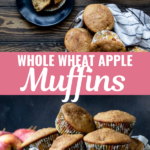 Easy whole wheat apple muffins are a great grab and go fall breakfast option. These muffins are nut free, egg free, and freezer friendly! #howtomake #freezerfriendly #muffins #fallbaking #breakfastideas #mealprep #backtoschool