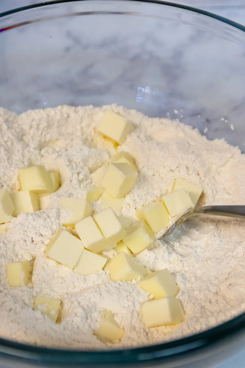 first half of butter over flour mixture