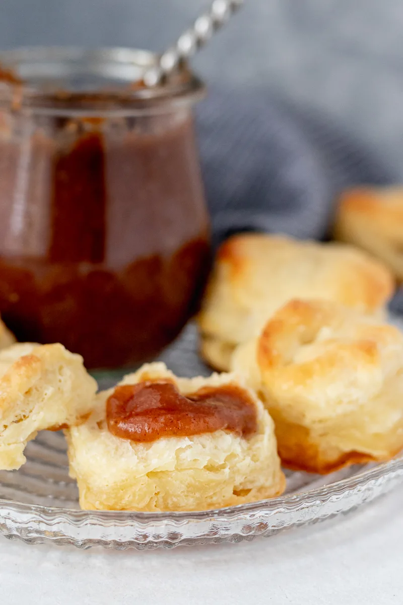 biscuit smeared with homemade apple butter - a current favorite combination!