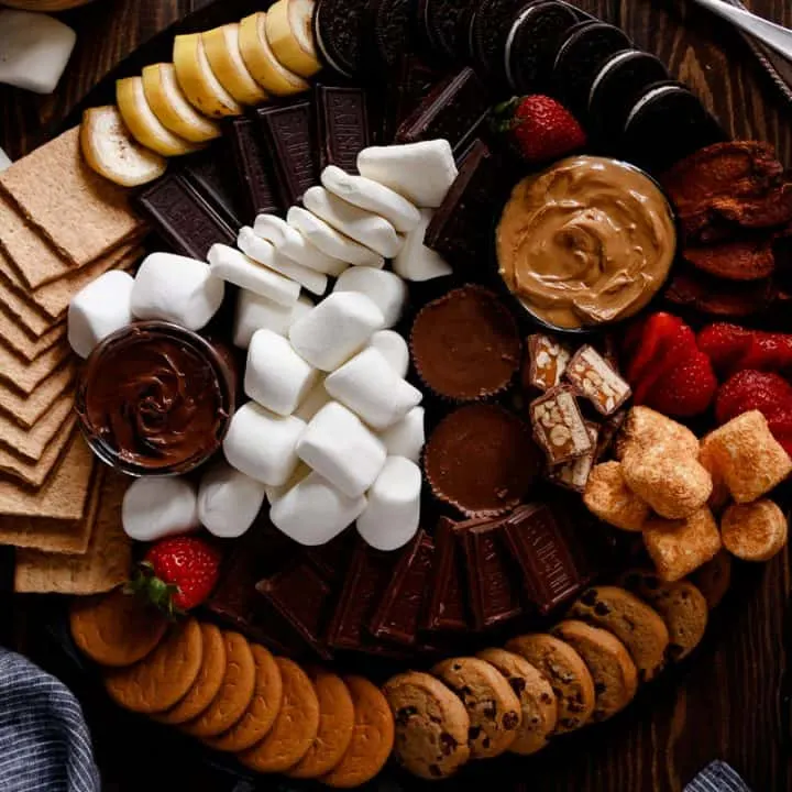 top view of the s'mores board showing all the different optional ingredients