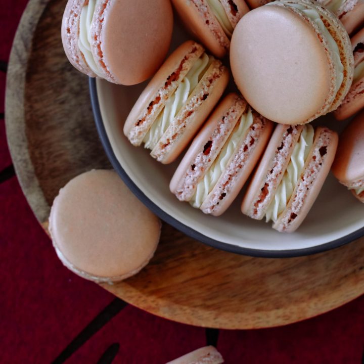 top view of the maple macarons on the serving plate