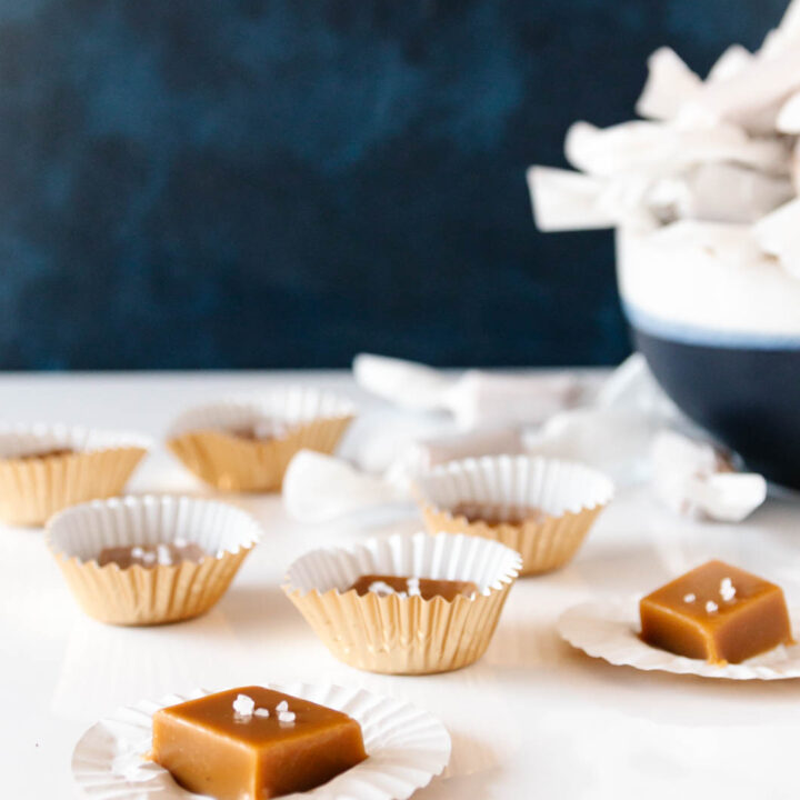 goat milk caramels cut into squares and placed in mini cupcake liners, then sprinkled with a bit of sea salt - serving suggestion