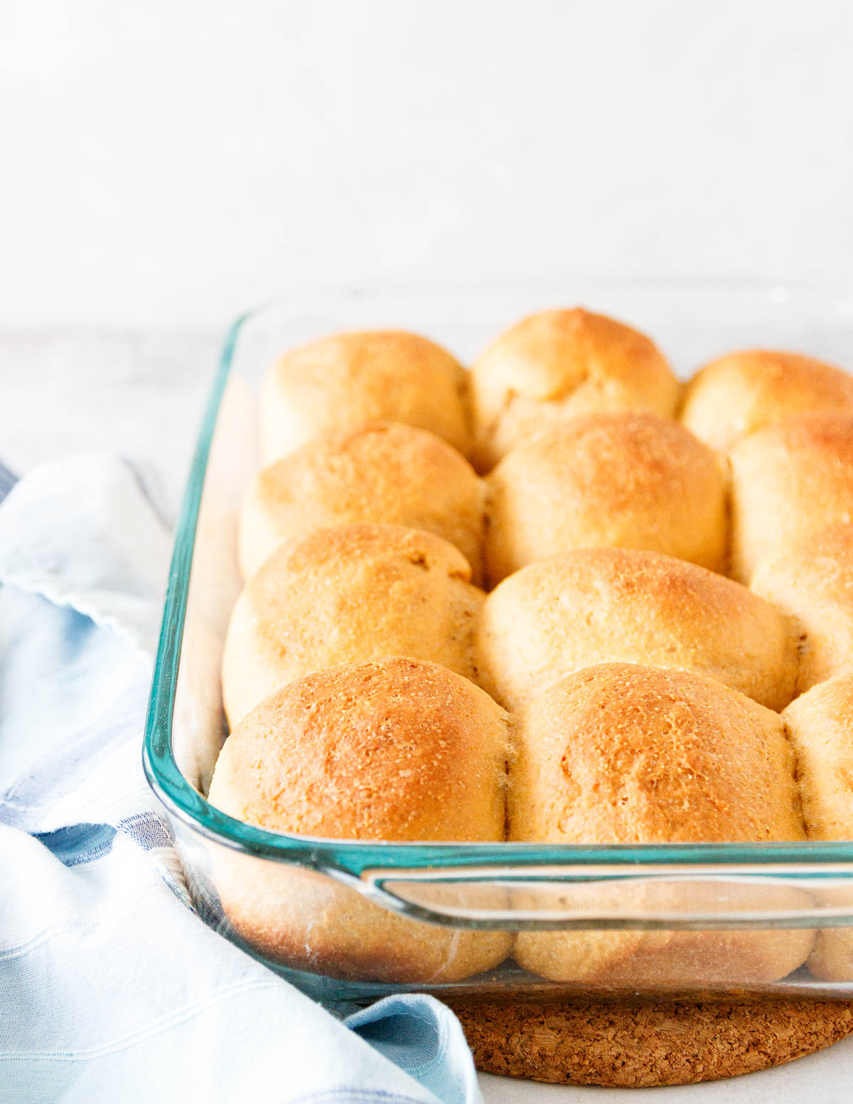 baked rolls in a glass dish