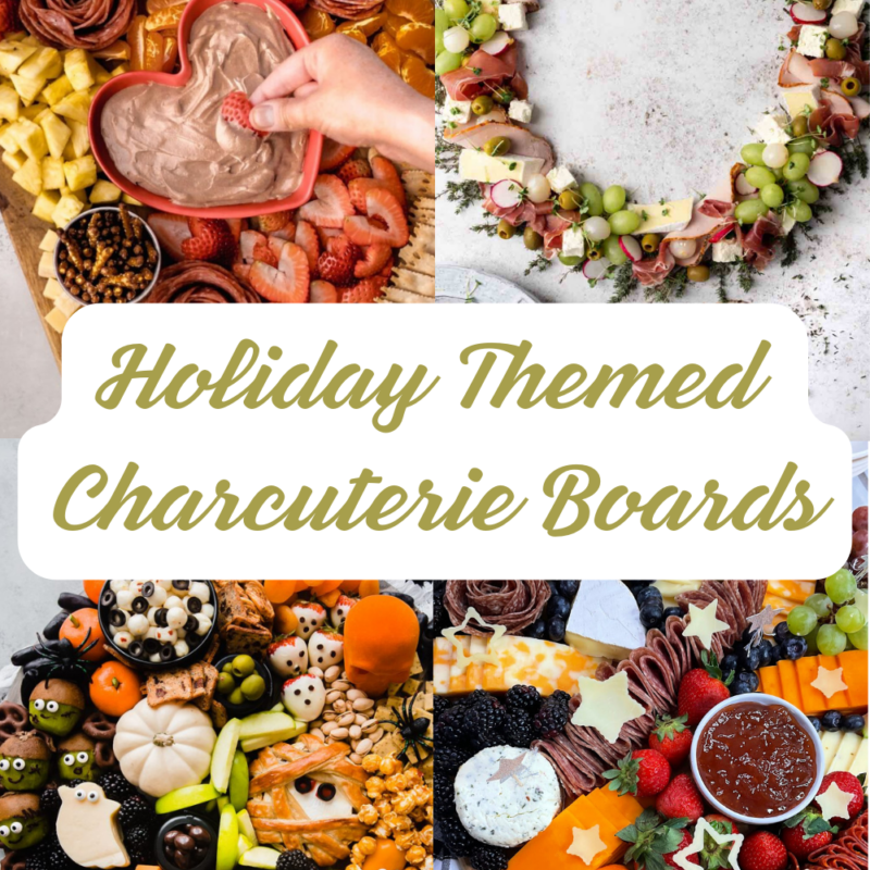 Collage highlighting holiday themed charcuterie boards included in the roundup post