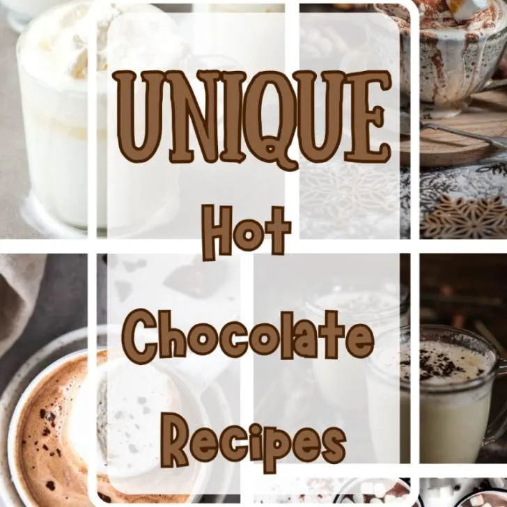A collage of hot chocolate recipe images overlaid by the text 